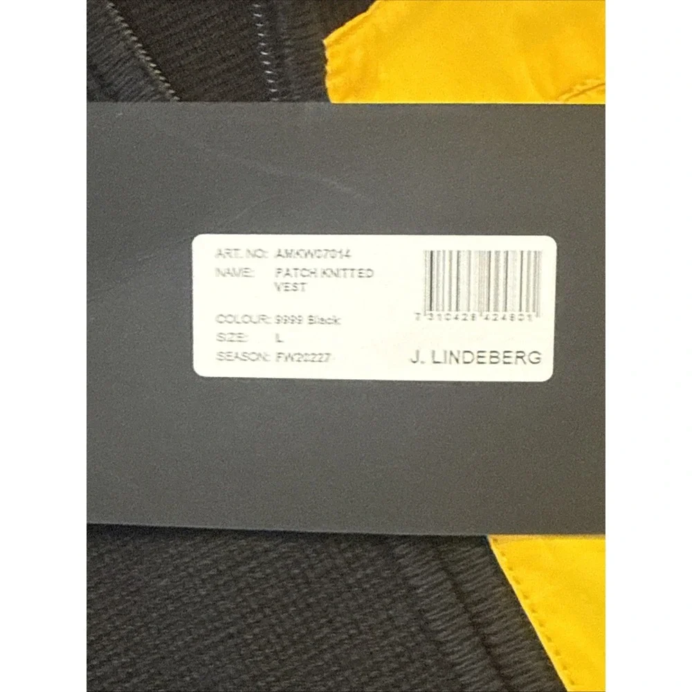 J. Lindeberg Men's Large Patch Knitted Vest Black/ Yellow NWT